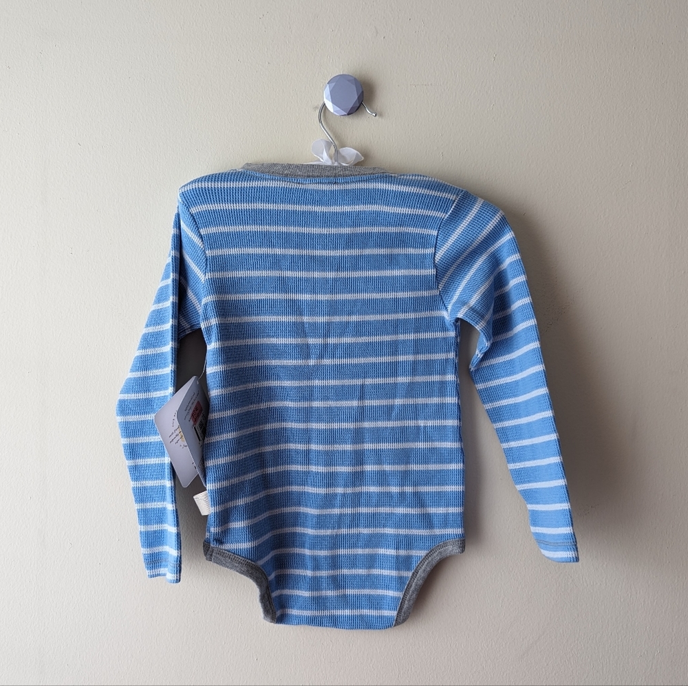 Burt's Bees Blue Gray Striped Onesie 24M NWT - Picture 2 of 5